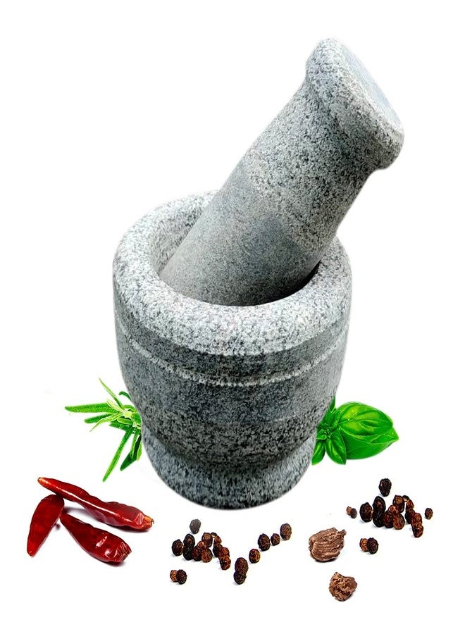 EZAHK Stone Pestle and Mortar Set, Okhli, Khalbatta, Kharal, Mixer, Natural & Traditional Grinder Musal (4 inch) Small Size - Image 1